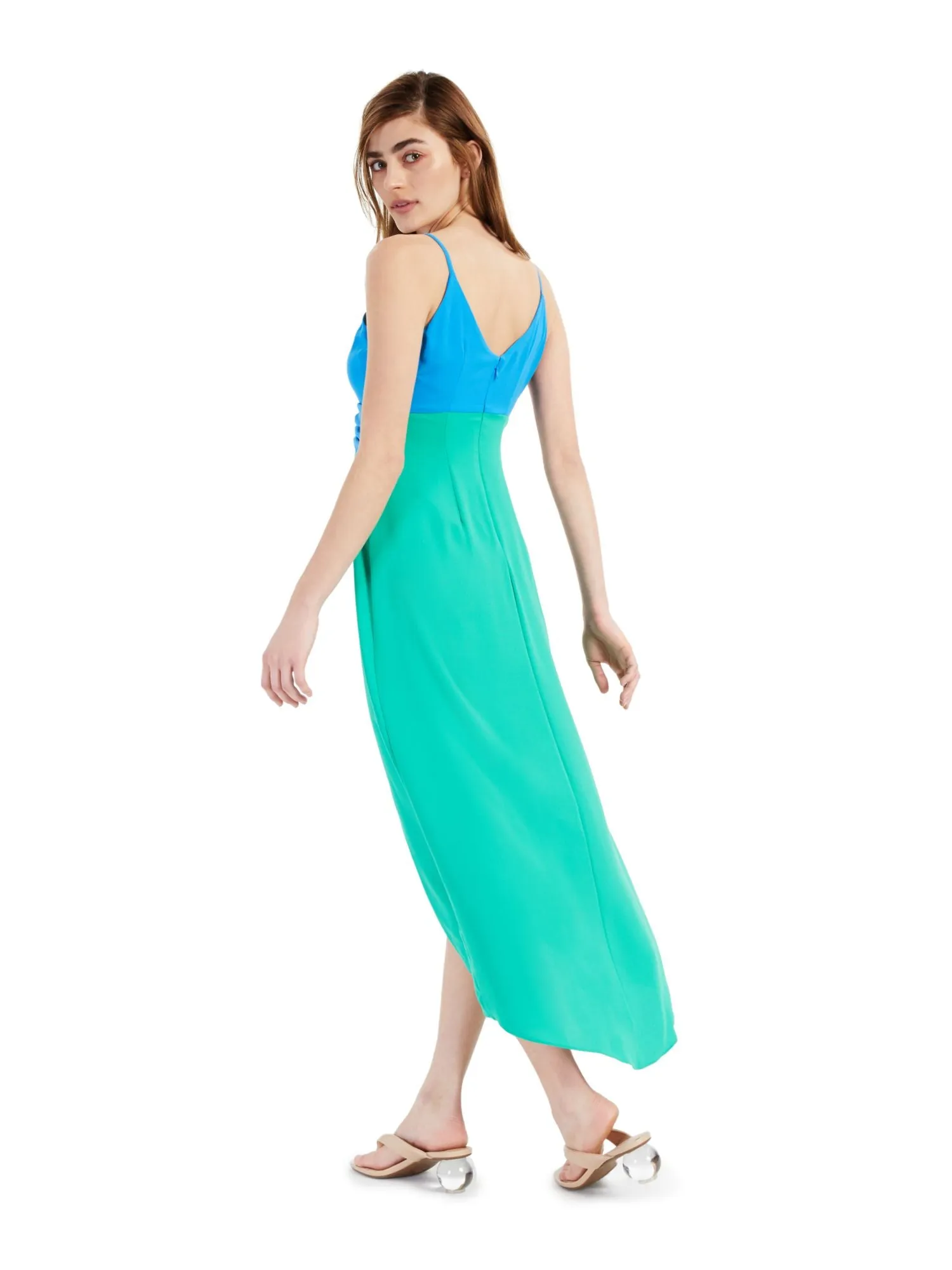 BAR III DRESSES Womens Zippered Printed Spaghetti Strap V Neck Maxi Hi-Lo Dress
