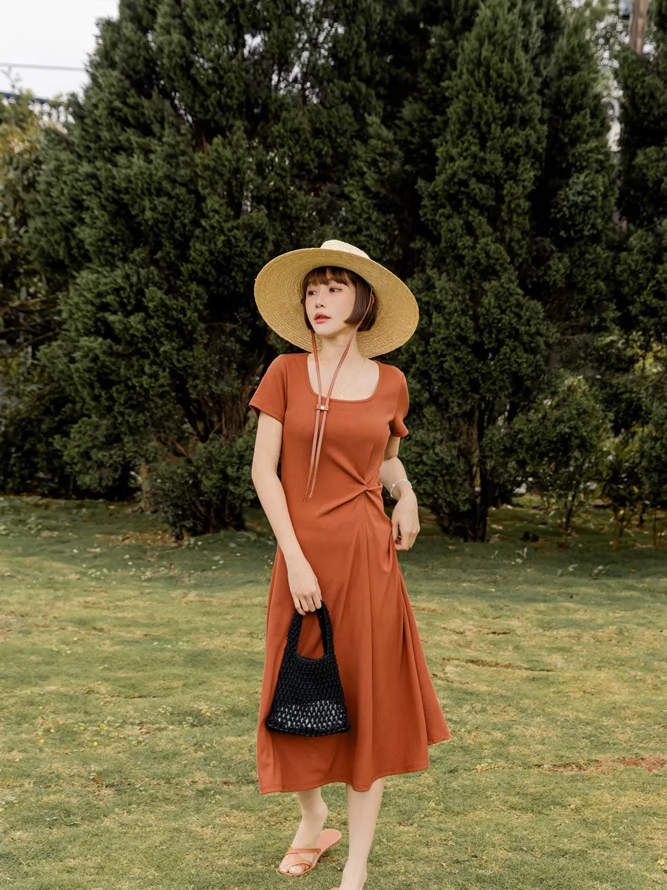 Basic Solid Square Neck Long Maxi Summer Swing Dress