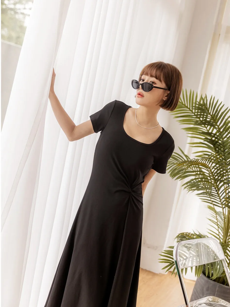 Basic Solid Square Neck Long Maxi Summer Swing Dress