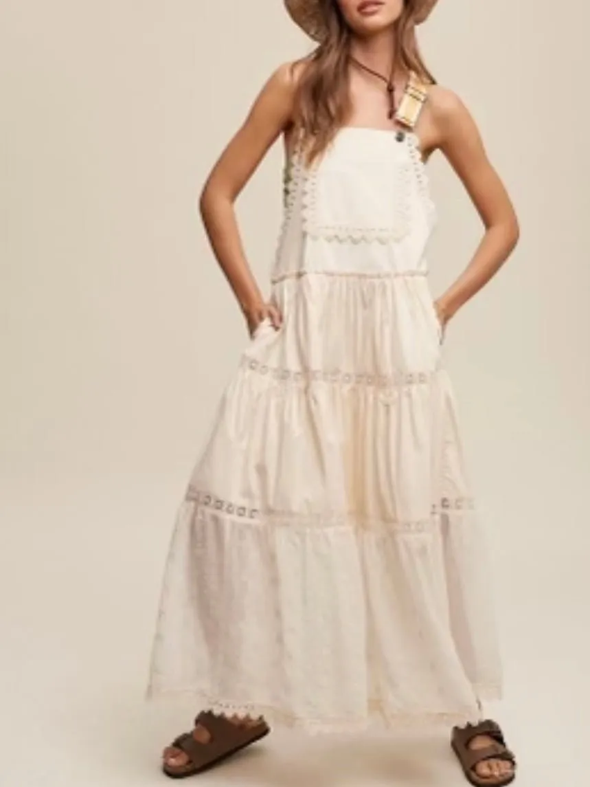 Beige wavy crochet edge light maxi dress