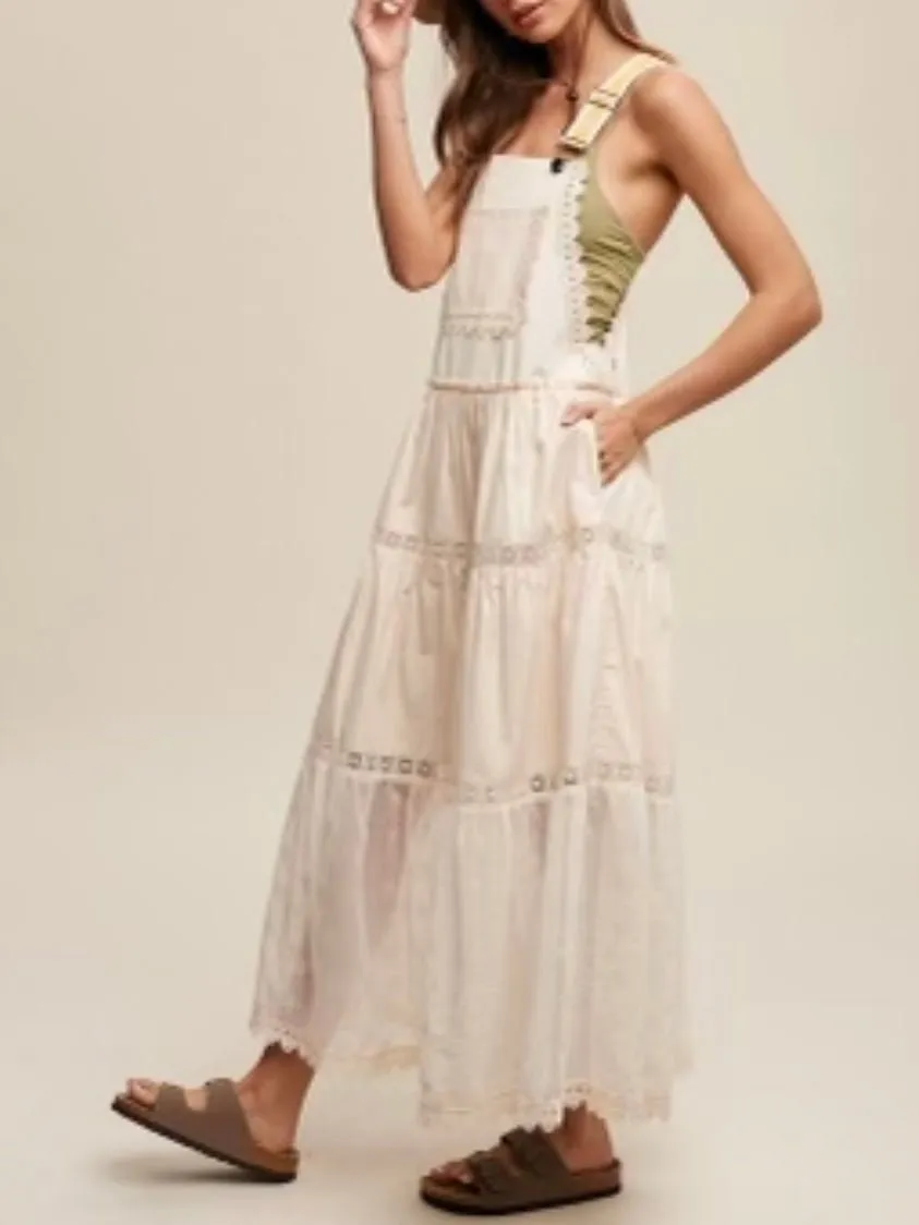 Beige wavy crochet edge light maxi dress