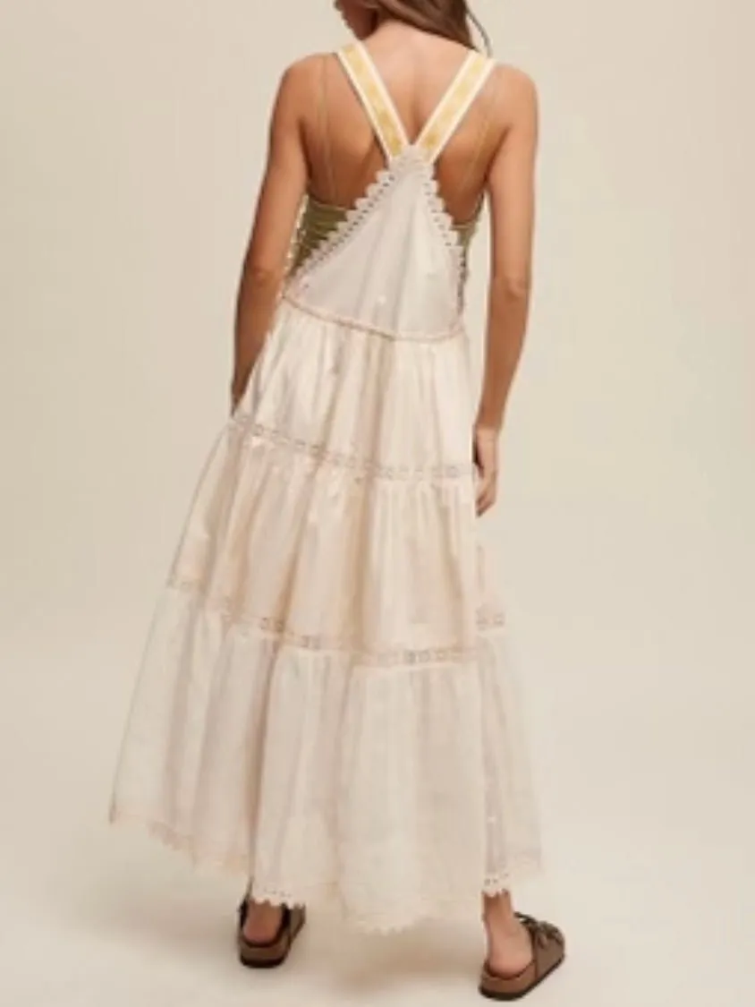 Beige wavy crochet edge light maxi dress