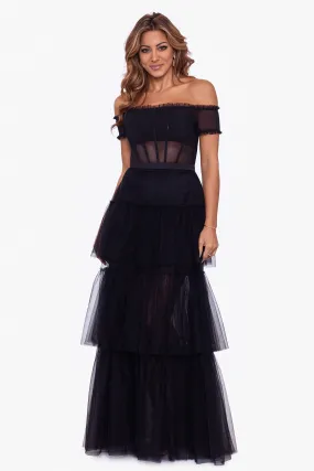 Betsy & Adam Ruffle Prom Dress A25047