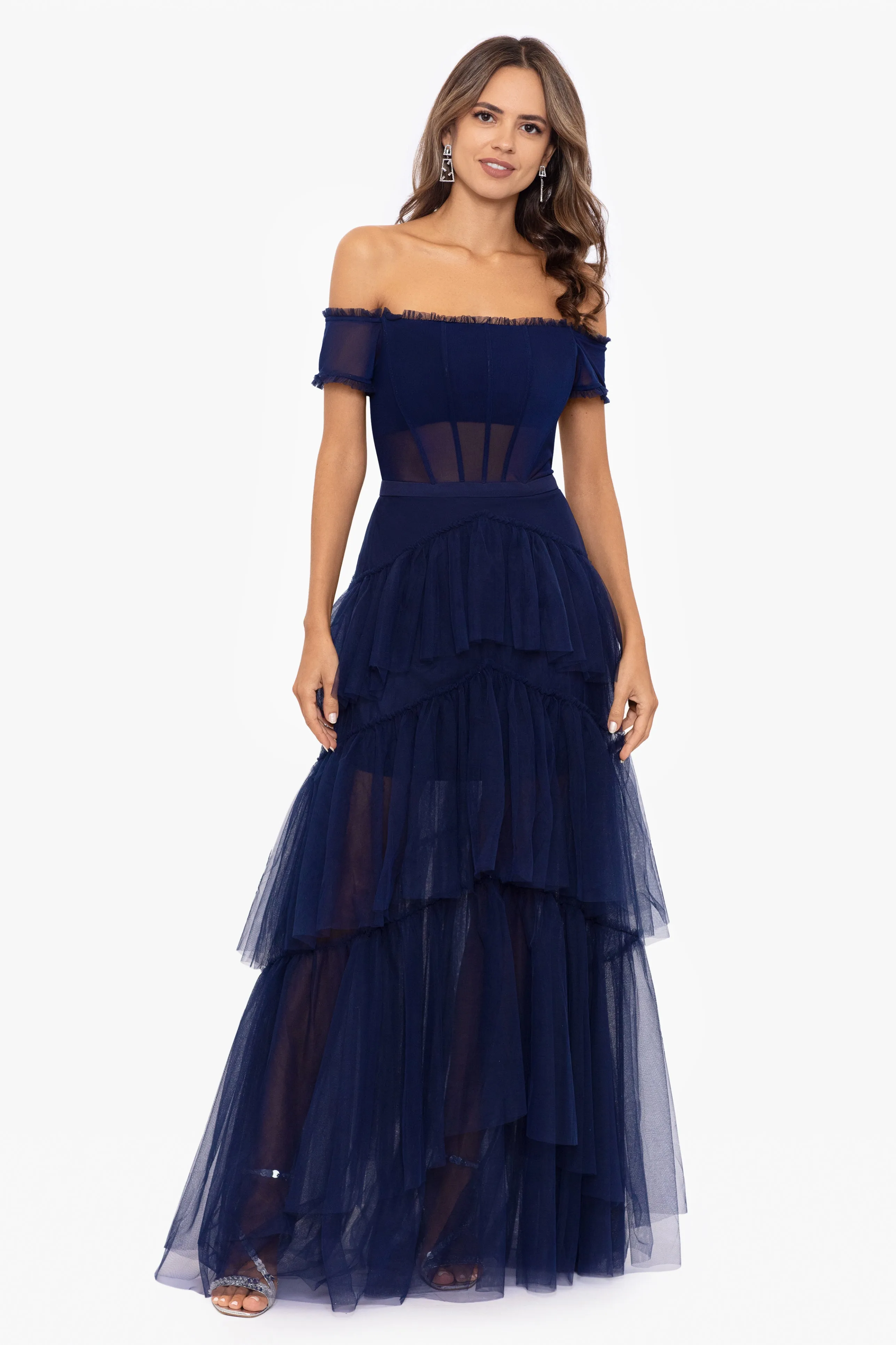 Betsy & Adam Ruffle Prom Dress A25047