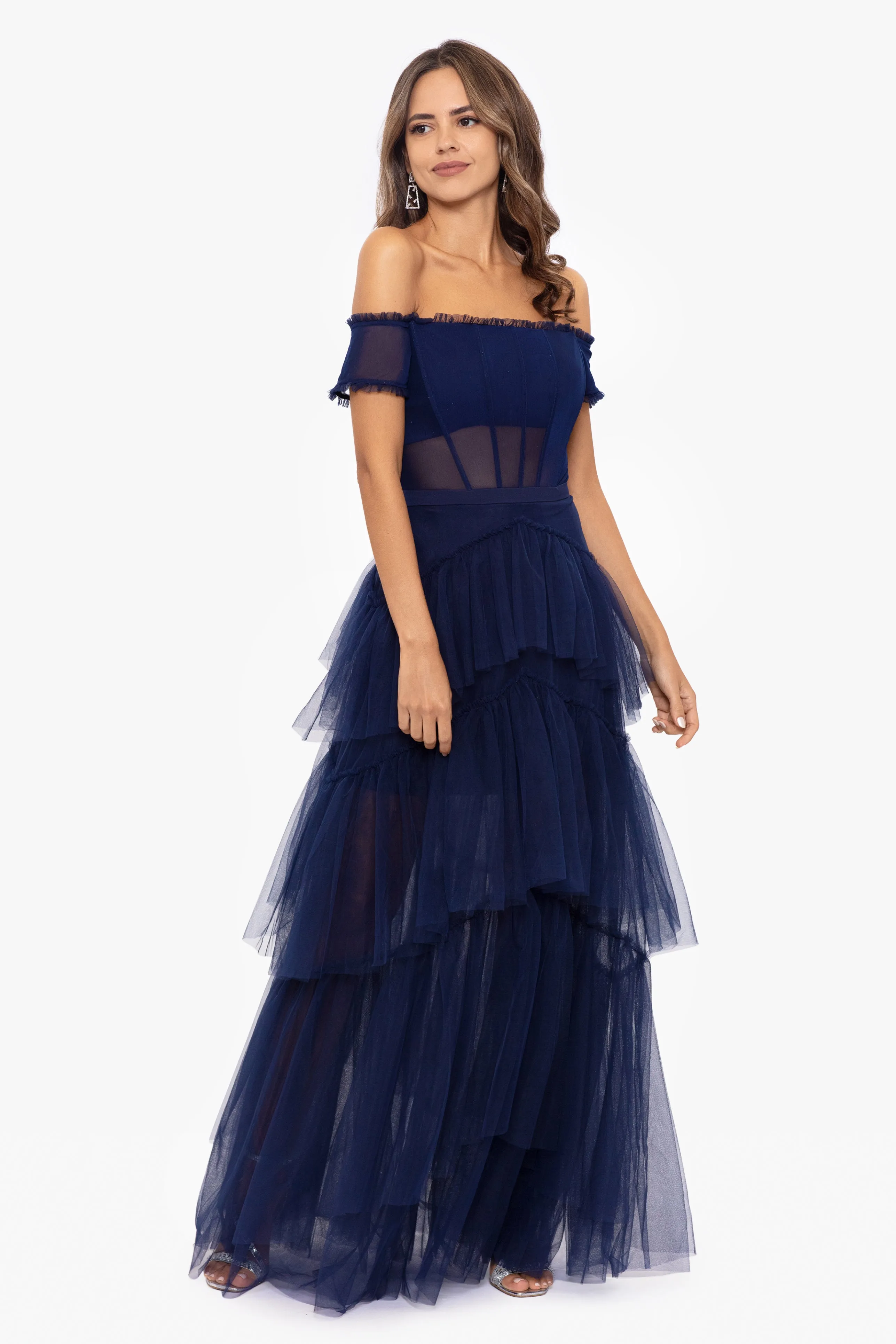 Betsy & Adam Ruffle Prom Dress A25047