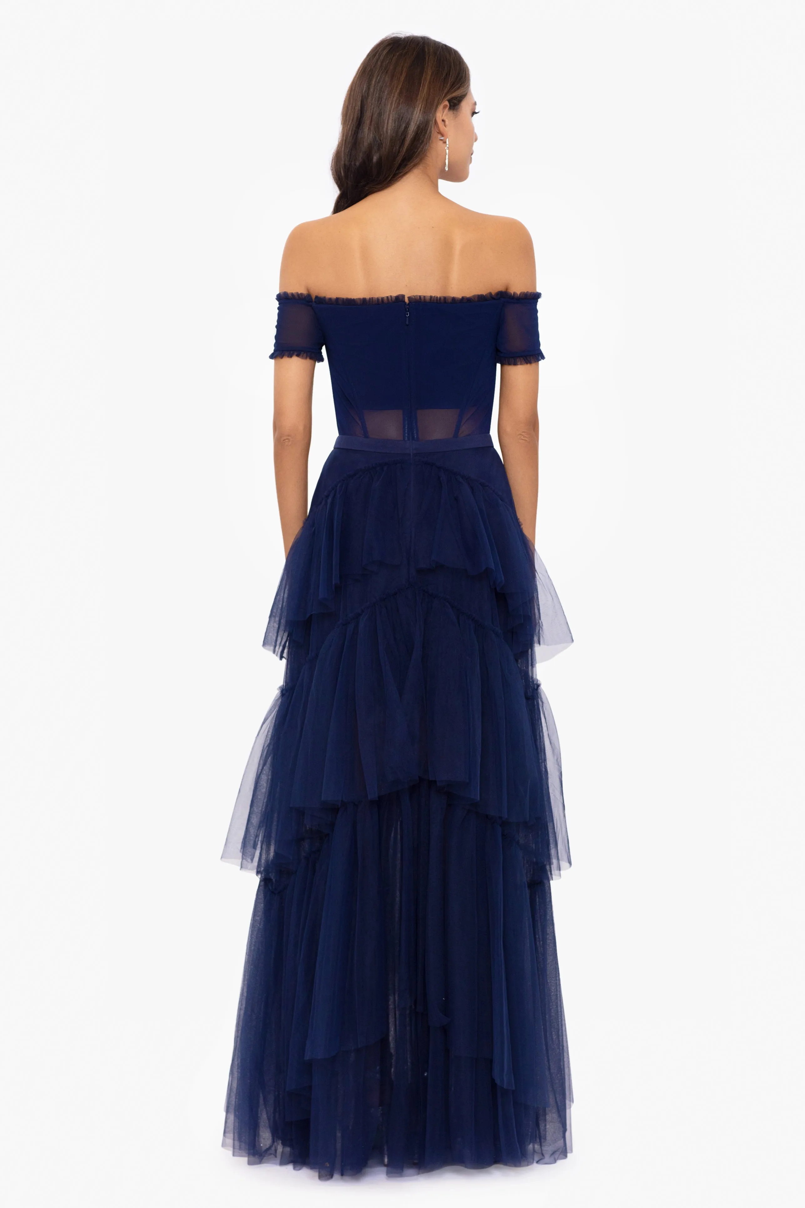 Betsy & Adam Ruffle Prom Dress A25047