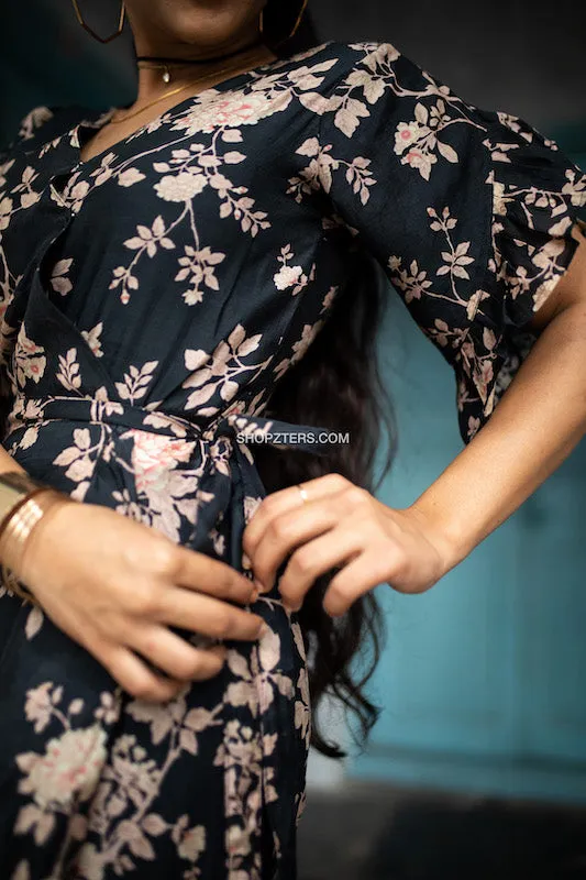 Black High Low Floral Dress With Ruffles