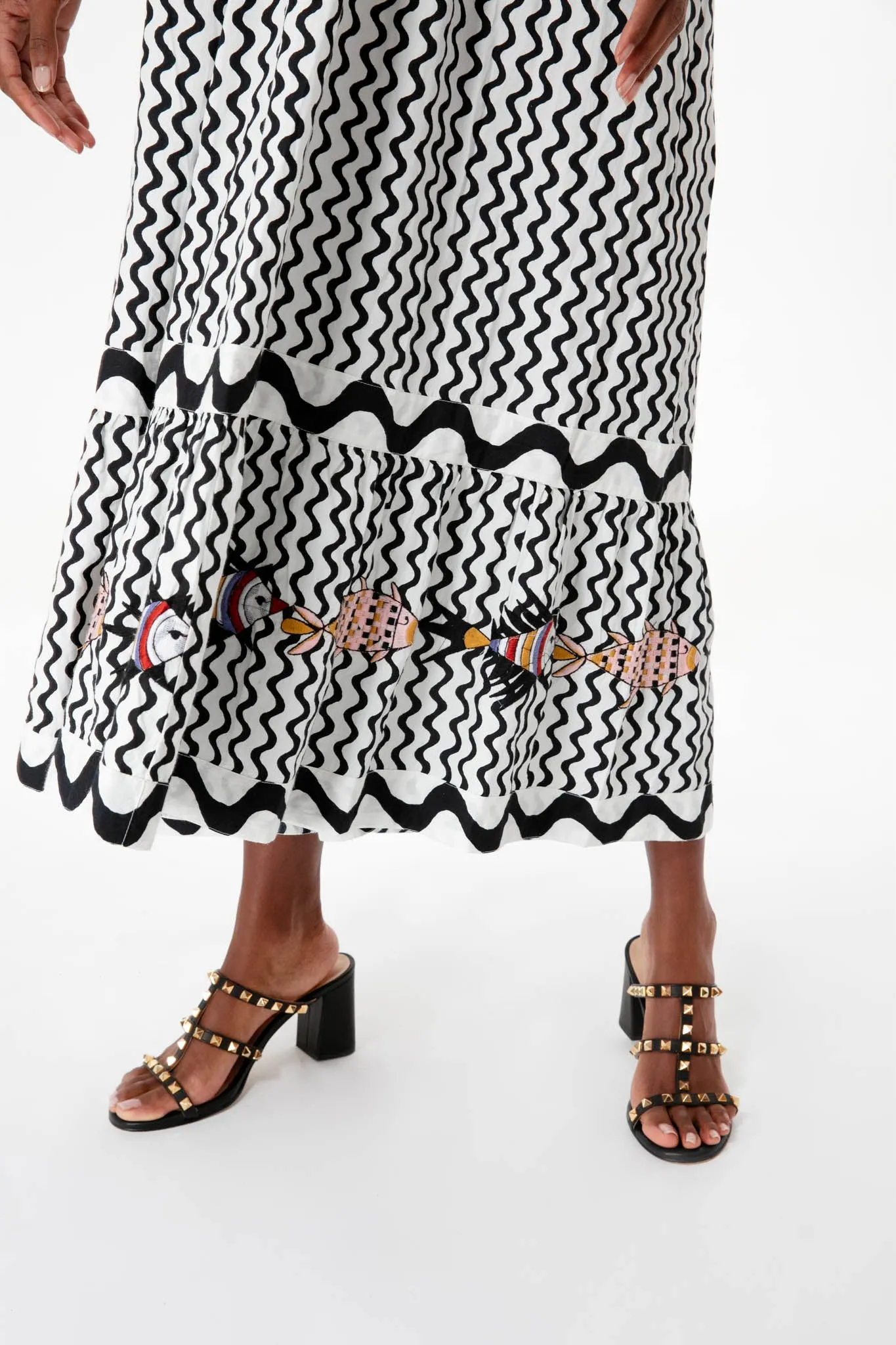 Black Ripple Tie Strap Smocked Straight Midi Dress