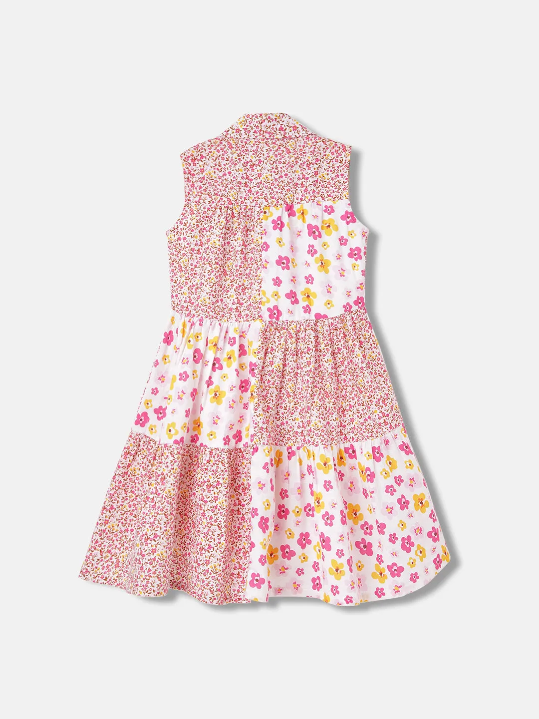 Blue Giraffe Girls Multi Printed Resort Collar Sleeveless Dress
