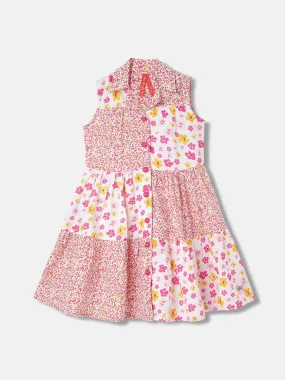 Blue Giraffe Girls Multi Printed Resort Collar Sleeveless Dress