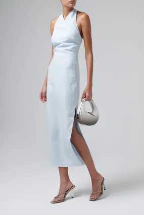 Blue Iris Halter Linen Midi Dress