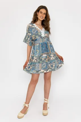 Blue Short Boho Dress