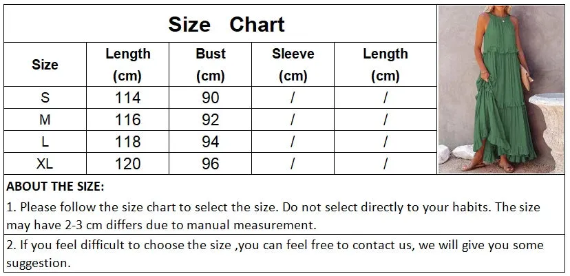 Bonnyshow Summer Loose Long Dress Women Casual Elegant Ruffle Halter Sleeveless Female Party Outfits Beach Maxi Dresses Green Tie-Up Robe