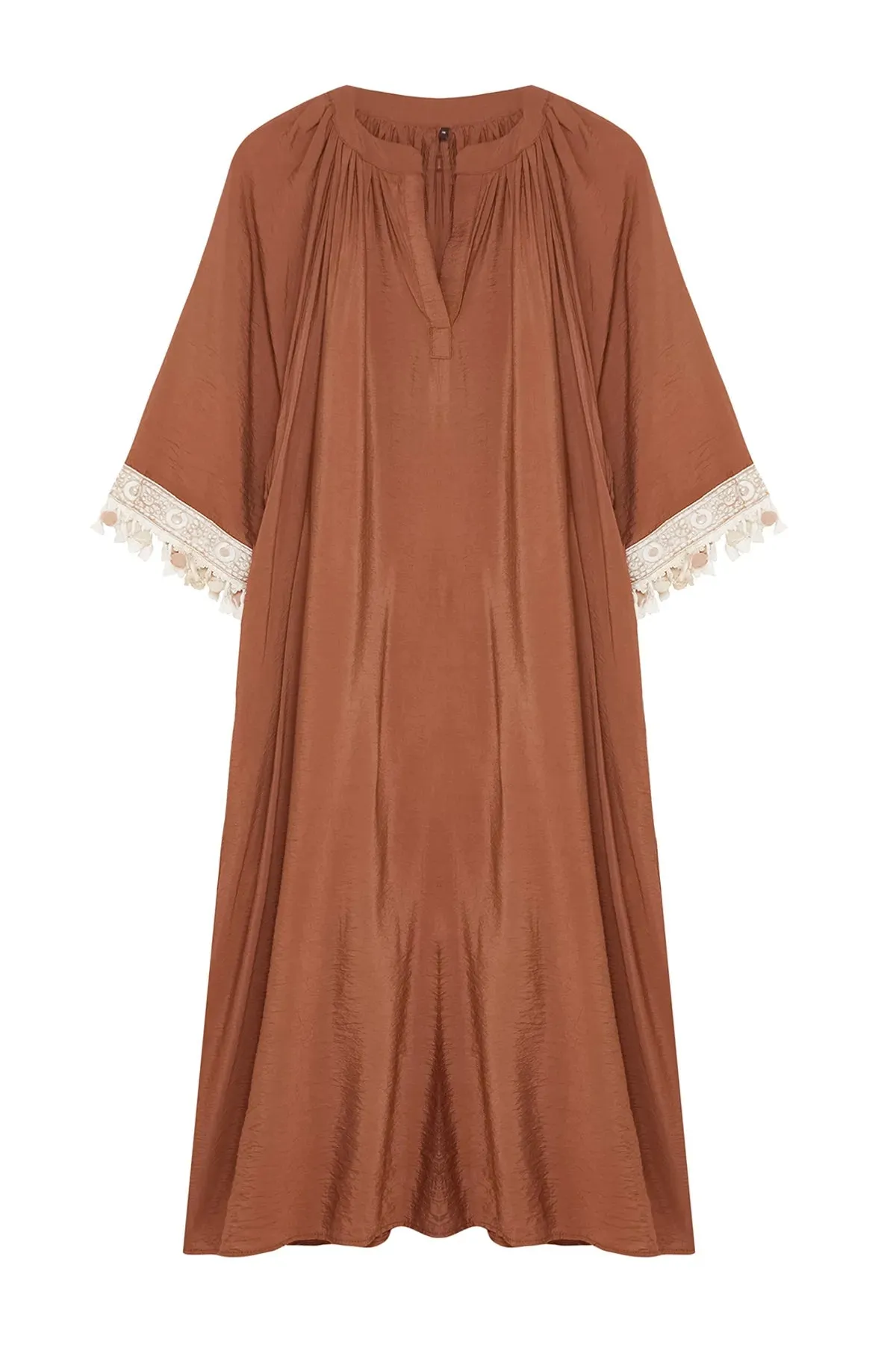 Brown Accessory Detailed Woven Cape &amp; Abaya