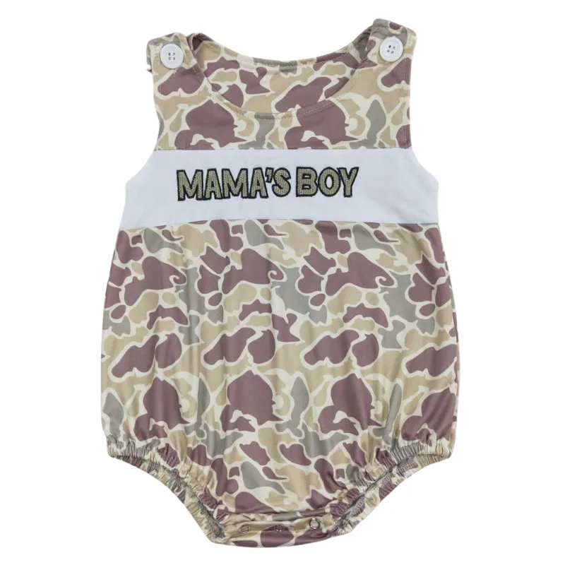 CAMO-MAMA'S BOY Sleeveless Button Shoulder Romper