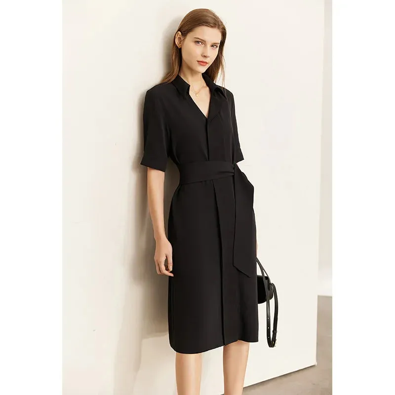 Casual Black Belted Minimalist Dress
