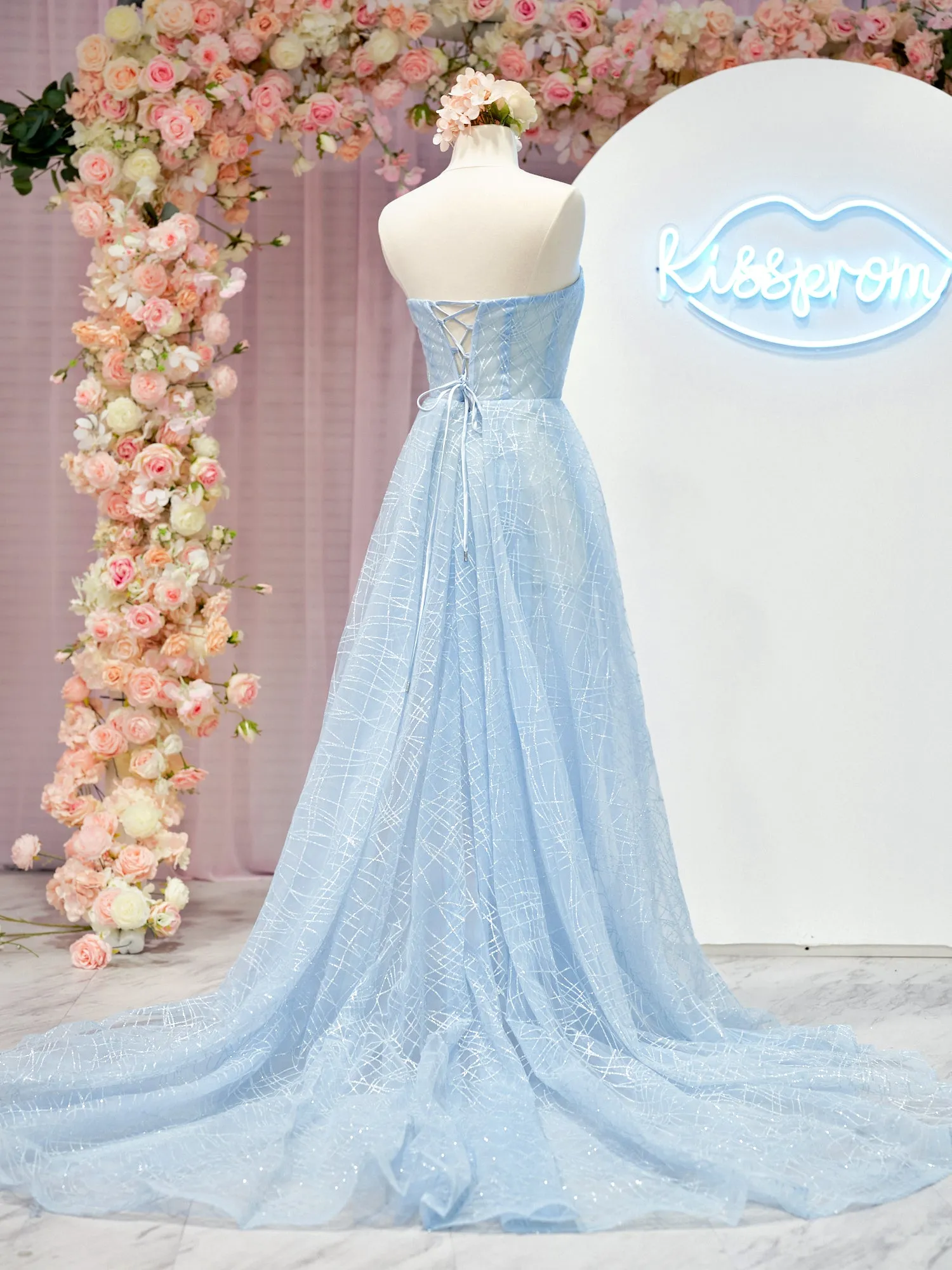 Celia | A-line Strapless Blue Long Prom Dresses Unique Evening Dress
