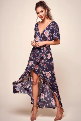 Cheri Floral Wrap Maxi Dress Navy