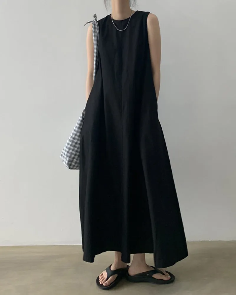 Chic Loose Fit Tank Dress Casual Sleeveless Midi Dresses