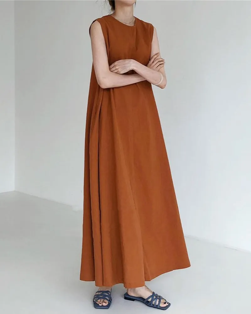 Chic Loose Fit Tank Dress Casual Sleeveless Midi Dresses