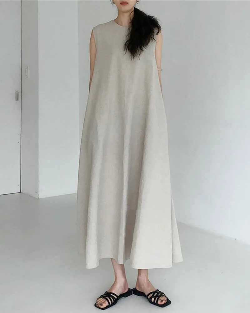 Chic Loose Fit Tank Dress Casual Sleeveless Midi Dresses