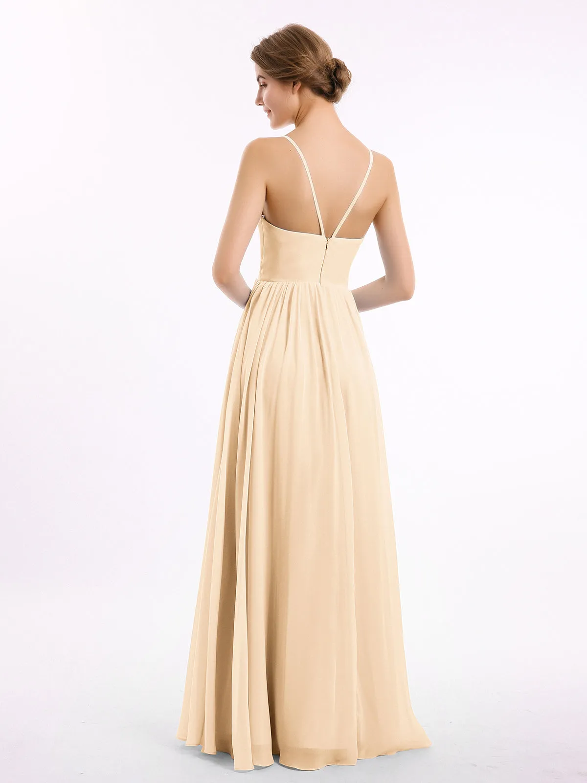 Chiffon Bridesmaid Dresses with Spaghetti Straps-Peach