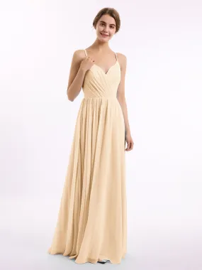 Chiffon Bridesmaid Dresses with Spaghetti Straps-Peach