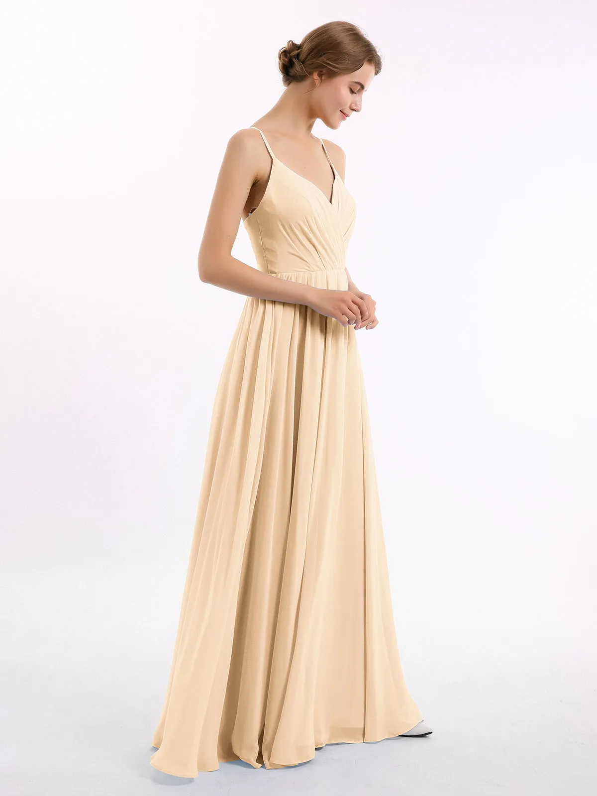 Chiffon Bridesmaid Dresses with Spaghetti Straps-Peach