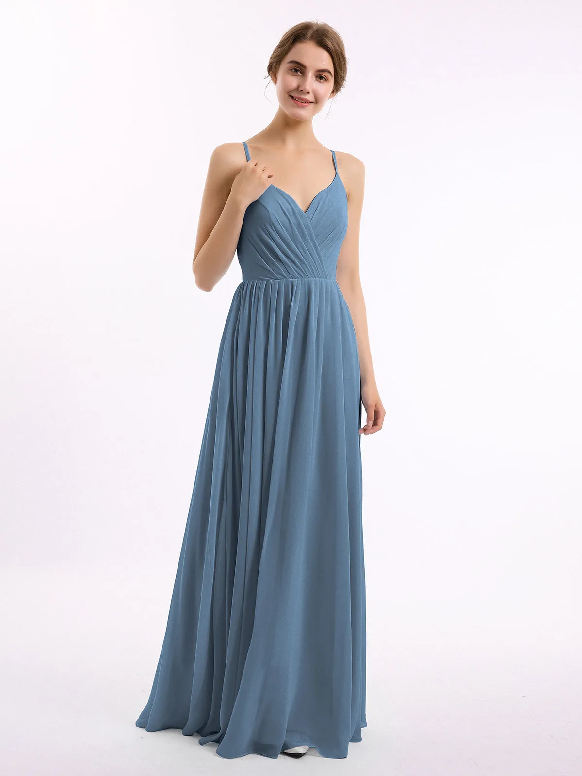 Chiffon Bridesmaid Dresses with Spaghetti Straps-Slate Blue Plus Size