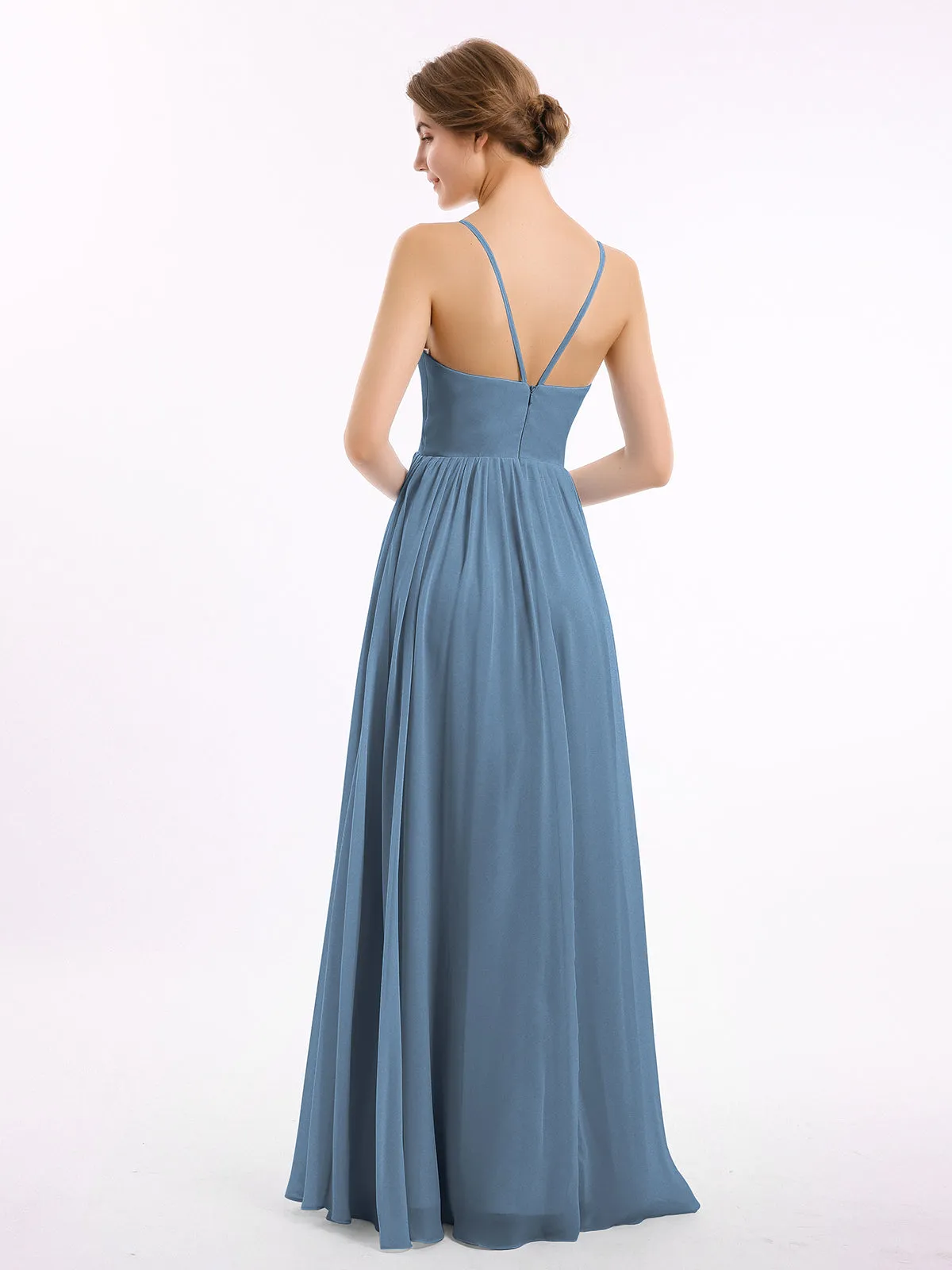 Chiffon Bridesmaid Dresses with Spaghetti Straps-Slate Blue Plus Size