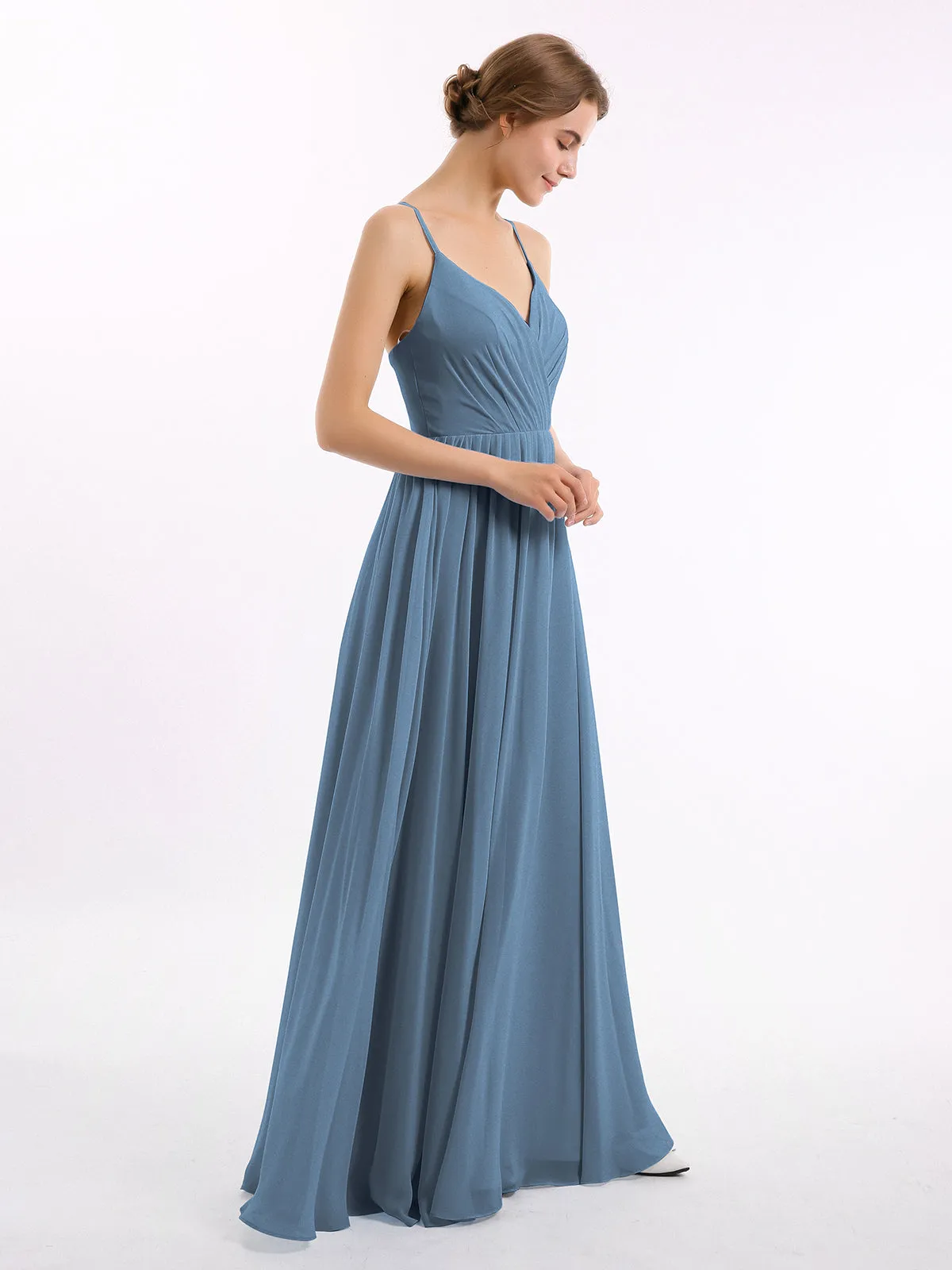 Chiffon Bridesmaid Dresses with Spaghetti Straps-Slate Blue Plus Size