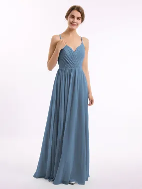 Chiffon Bridesmaid Dresses with Spaghetti Straps-Slate Blue Plus Size