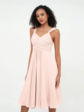 Chiffon Empire Short Dresses with Pockets-Pearl Pink Plus Size