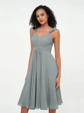 Chiffon Empire Short Dresses with Pockets-Steel Grey Plus Size