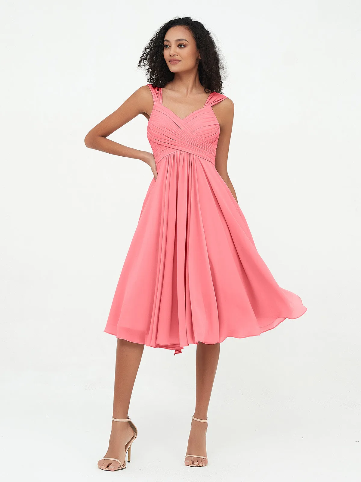 Chiffon Empire Short Dresses with Pockets-Watermelon Plus Size