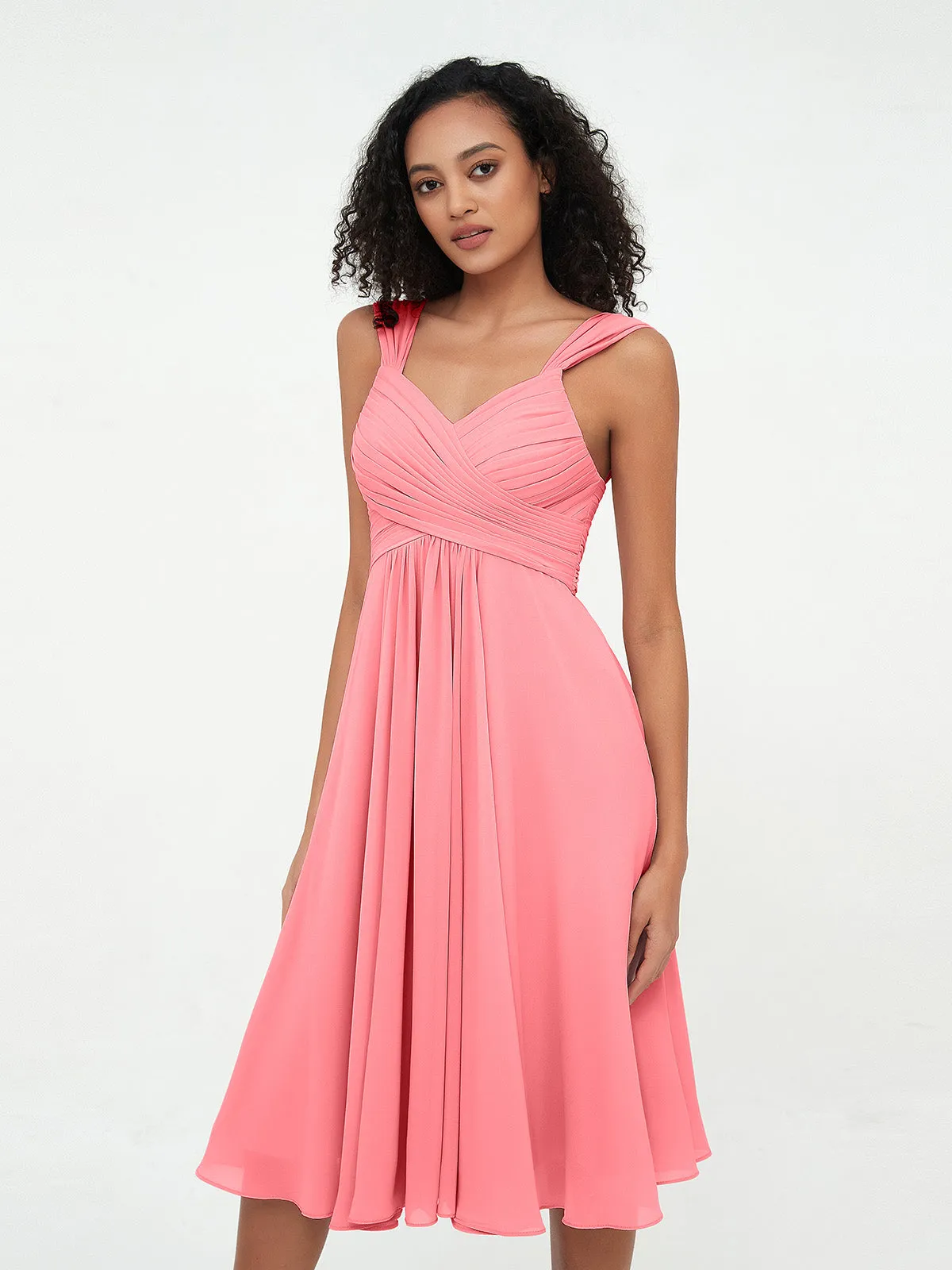 Chiffon Empire Short Dresses with Pockets-Watermelon Plus Size