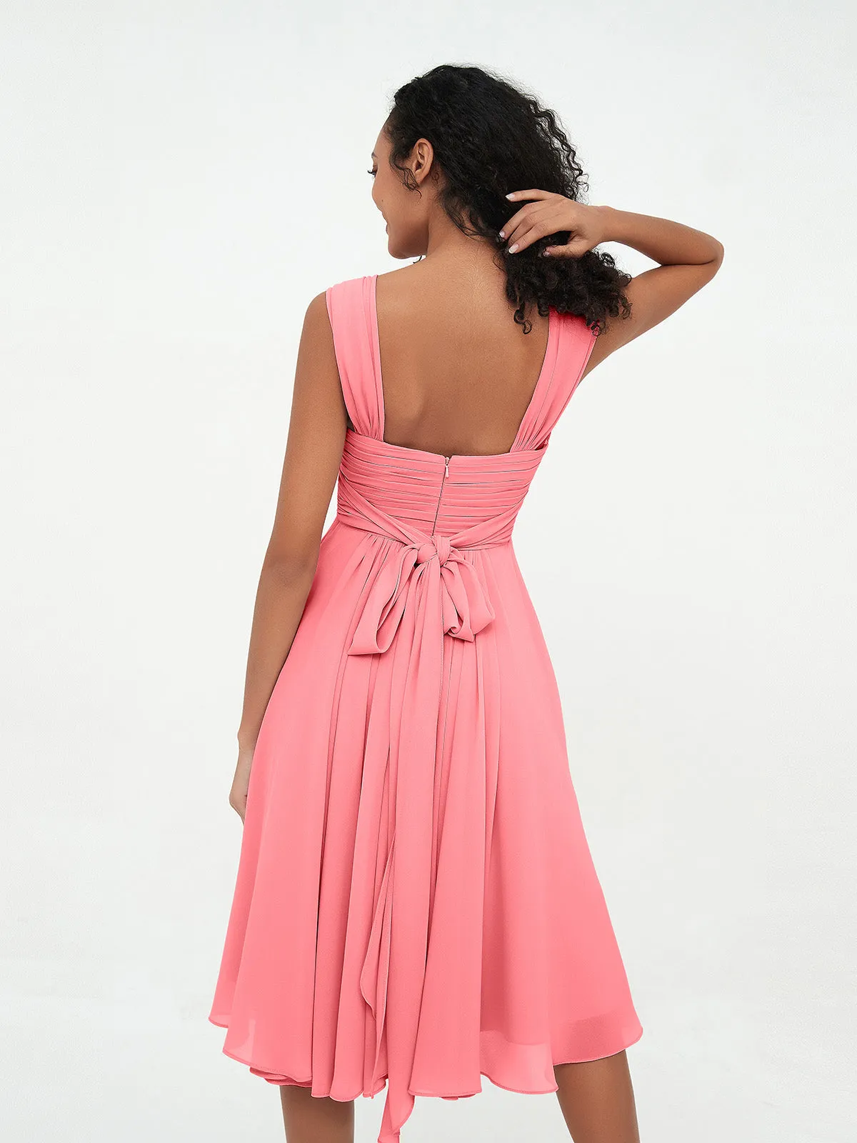 Chiffon Empire Short Dresses with Pockets-Watermelon Plus Size
