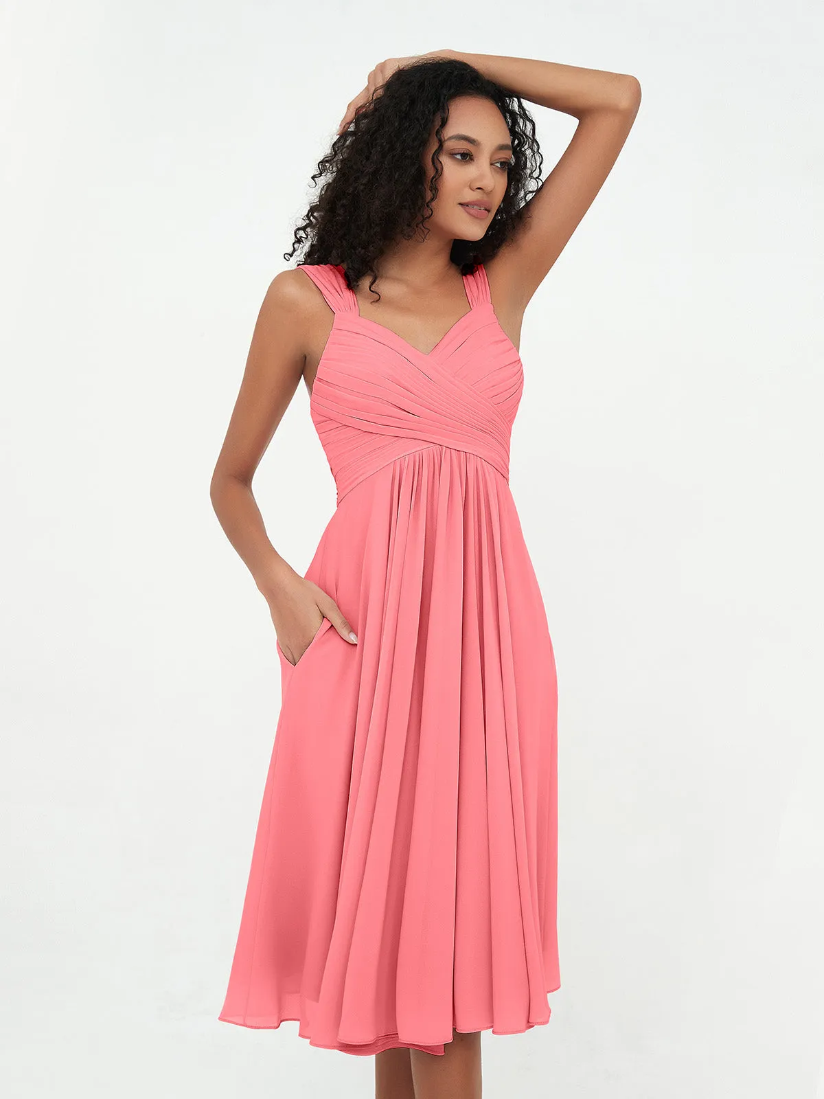 Chiffon Empire Short Dresses with Pockets-Watermelon Plus Size