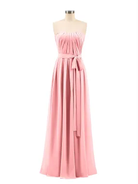 Chiffon Strapless Bridesmaid Gown with Sash-Flamingo Plus Size