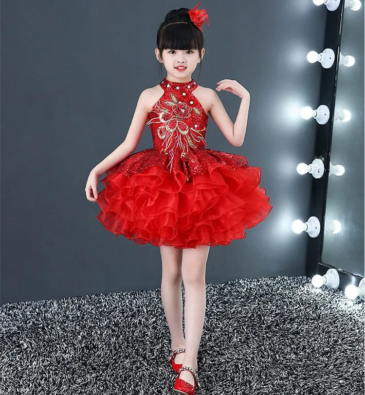 Children Beaded Top Layers Wedding Party Dresses Size 2 To 10 Baby Girls Boat Neck Mini Cupcakes Kids Pageant Dress Ball Gowns