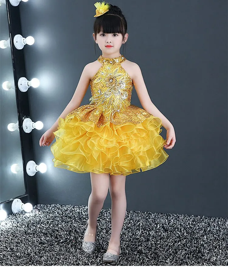 Children Beaded Top Layers Wedding Party Dresses Size 2 To 10 Baby Girls Boat Neck Mini Cupcakes Kids Pageant Dress Ball Gowns