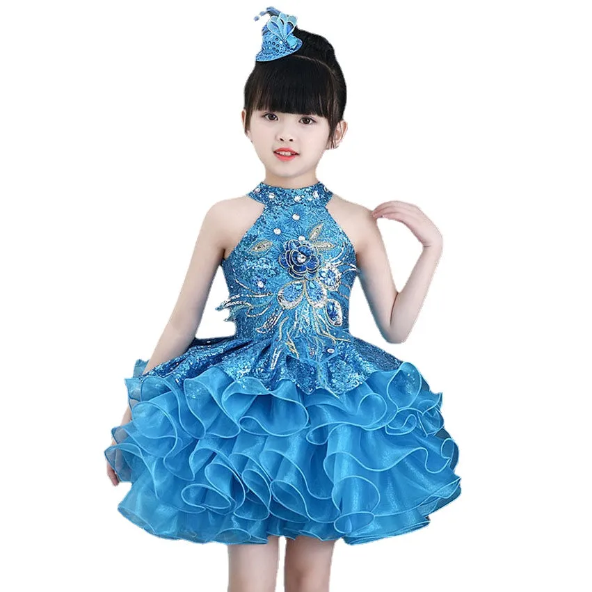 Children Beaded Top Layers Wedding Party Dresses Size 2 To 10 Baby Girls Boat Neck Mini Cupcakes Kids Pageant Dress Ball Gowns