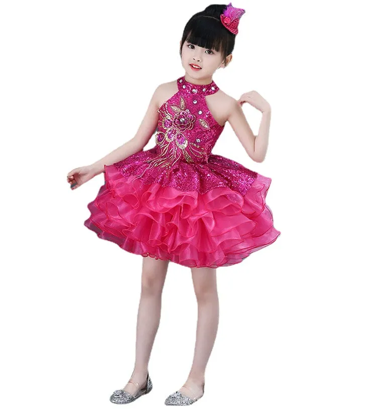 Children Beaded Top Layers Wedding Party Dresses Size 2 To 10 Baby Girls Boat Neck Mini Cupcakes Kids Pageant Dress Ball Gowns