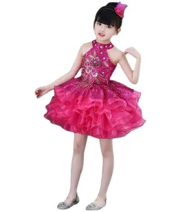 Children Beaded Top Layers Wedding Party Dresses Size 2 To 10 Baby Girls Boat Neck Mini Cupcakes Kids Pageant Dress Ball Gowns