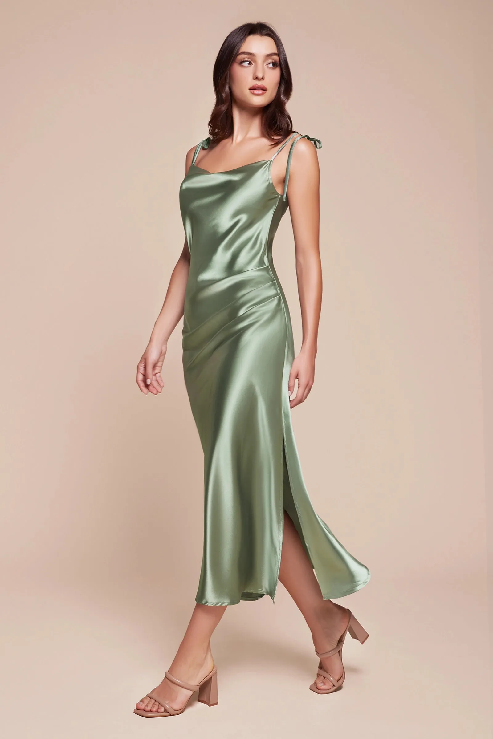 CINDERELLA DIVINE BD103 Slim Fit Satin Tea-Length Dress