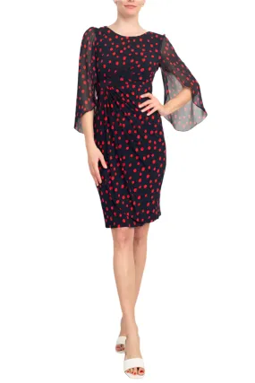Connected Apparel Chiffon Cape-Sleeve Sheath Dress