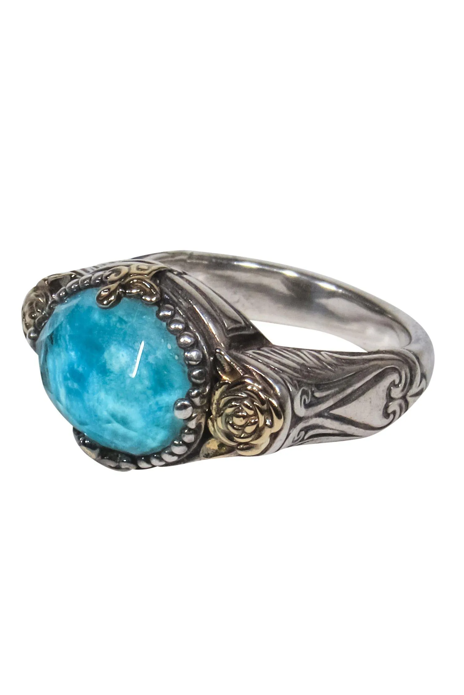 Constantino - Sterling Silver Blue Stone & Rose Ring Sz 7