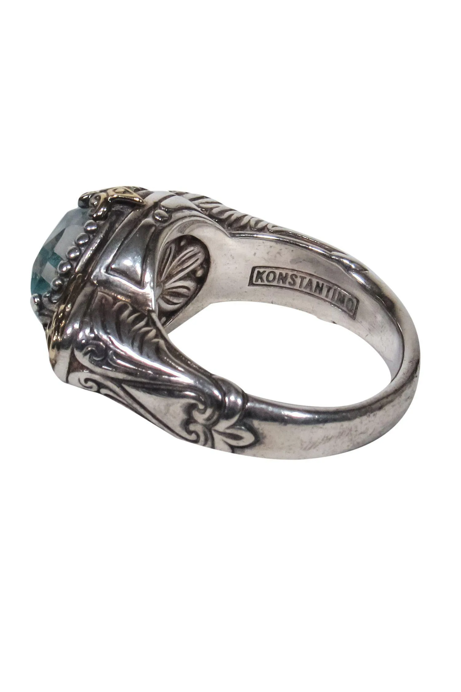 Constantino - Sterling Silver Blue Stone & Rose Ring Sz 7