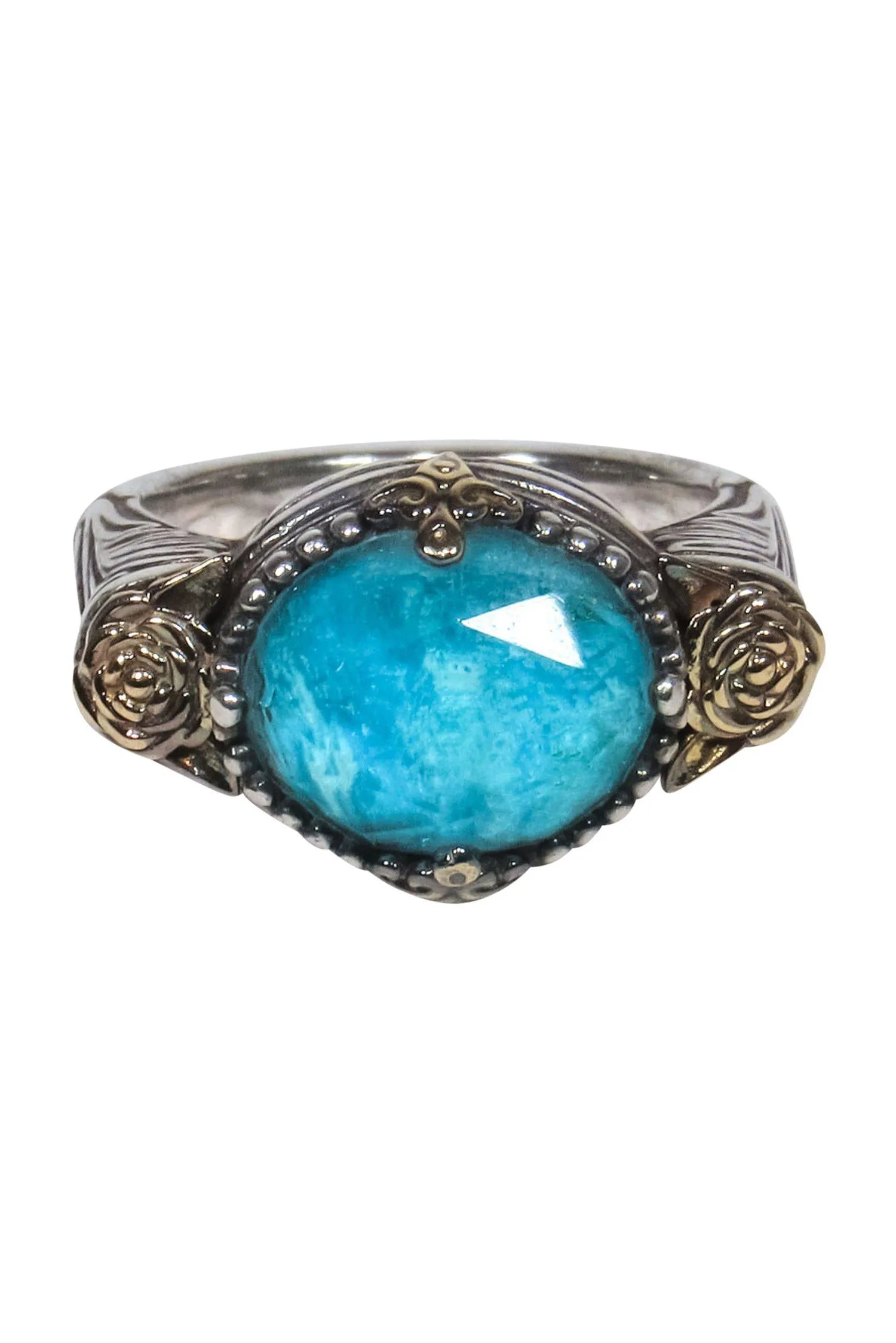 Constantino - Sterling Silver Blue Stone & Rose Ring Sz 7