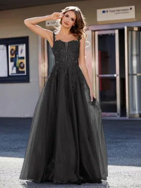 Corset Bodice A Line Tulle Gown Black